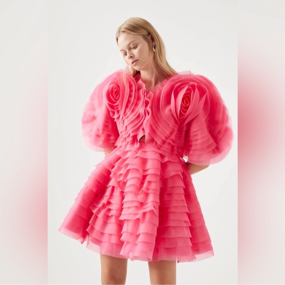 Aje Amour Pink Ruffle Mini Dress